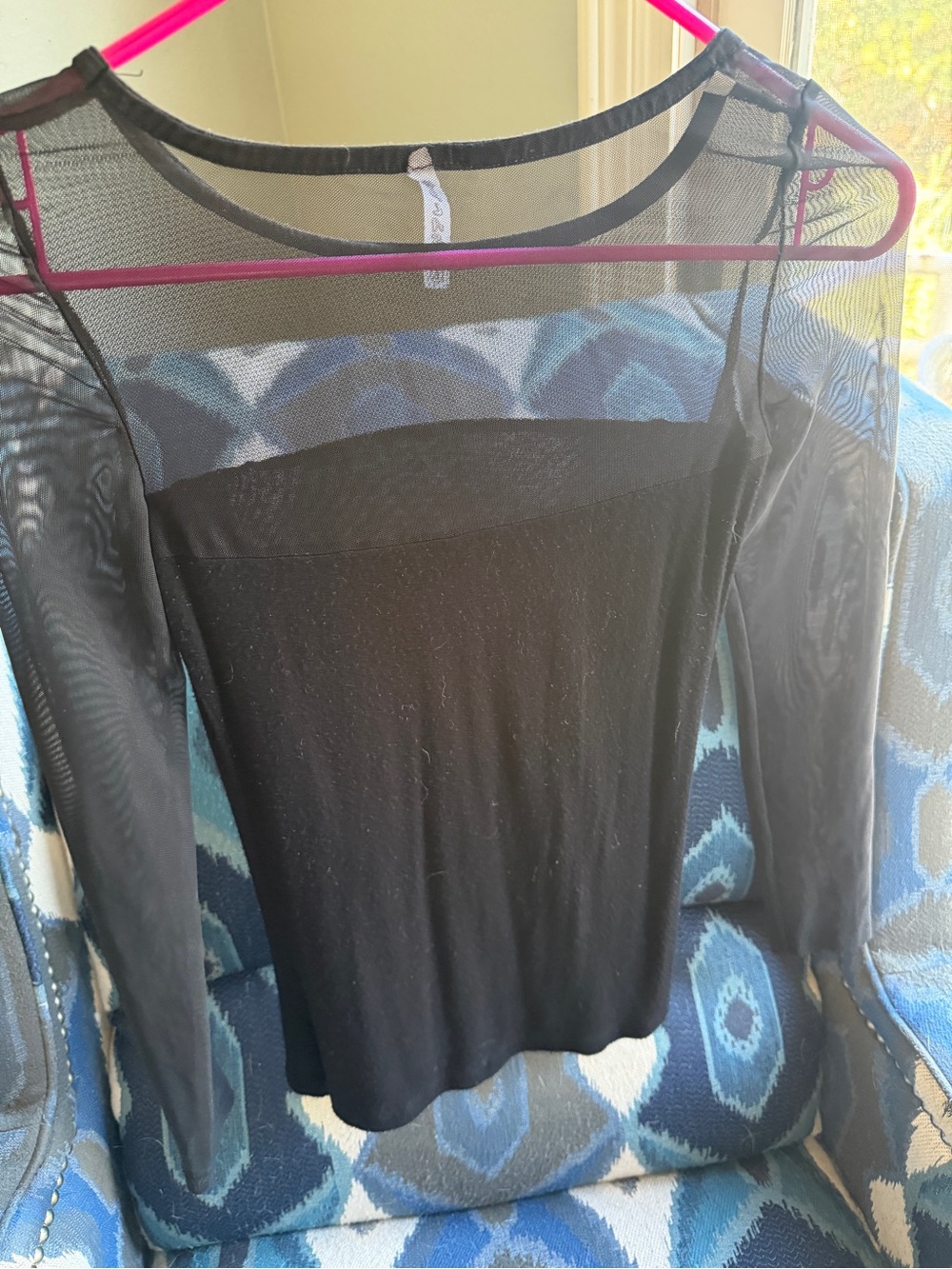 Women's Black Long-Sleeve Sheer Panel Top - Picture 3 of 4